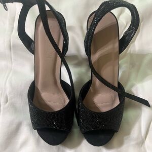 De Blossom Collection black bedazzled heels